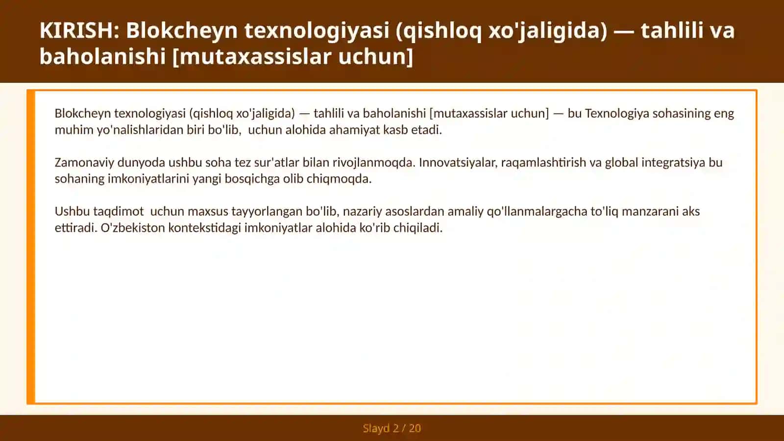Blokcheyn Texnologiyasi (Qishloq xo'jaligida) — Tahlili va Baholanishi [Mutaxassislar Uchun] 2