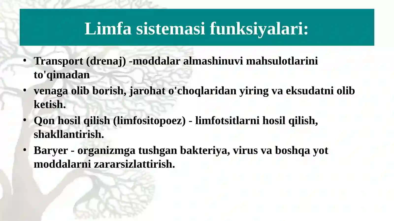 Limfa tizimning funksional va klinik anatomiyasi. Yuza va chuqur limfa tugunlarni joylashuvi va proyeksiyasi, asosiy  limfa oqimlari. Taloq: tuzilishi, klinik ahamiyati. 2