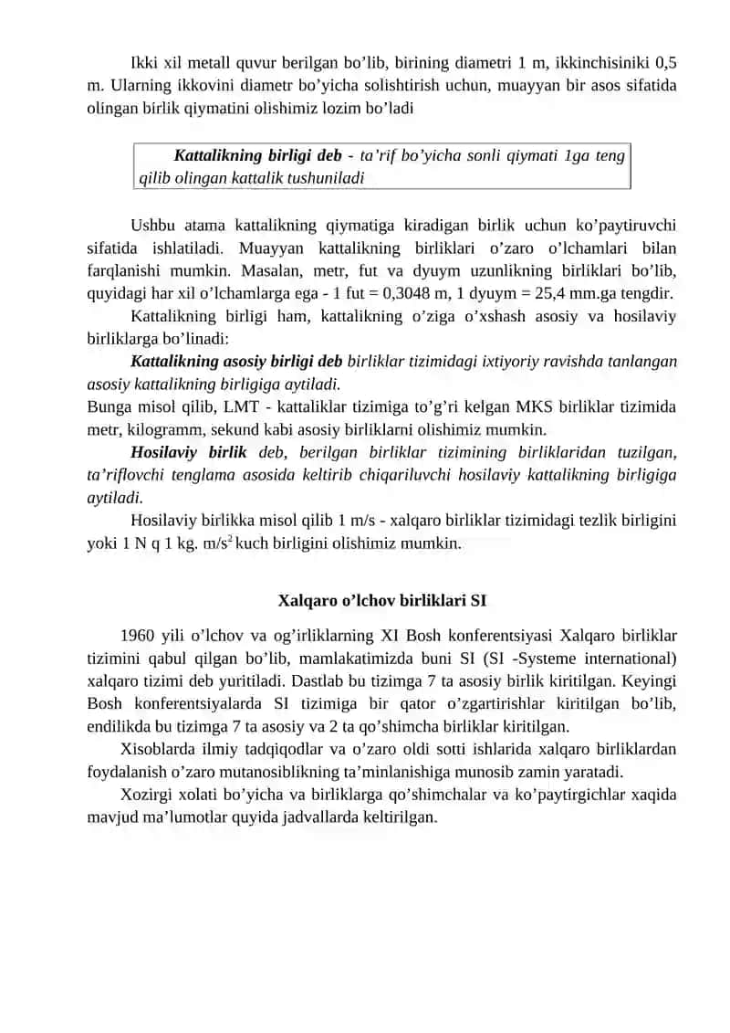 Metrologiya sohasida ishlatiladigan birliklar va o’lchov vositalari 2
