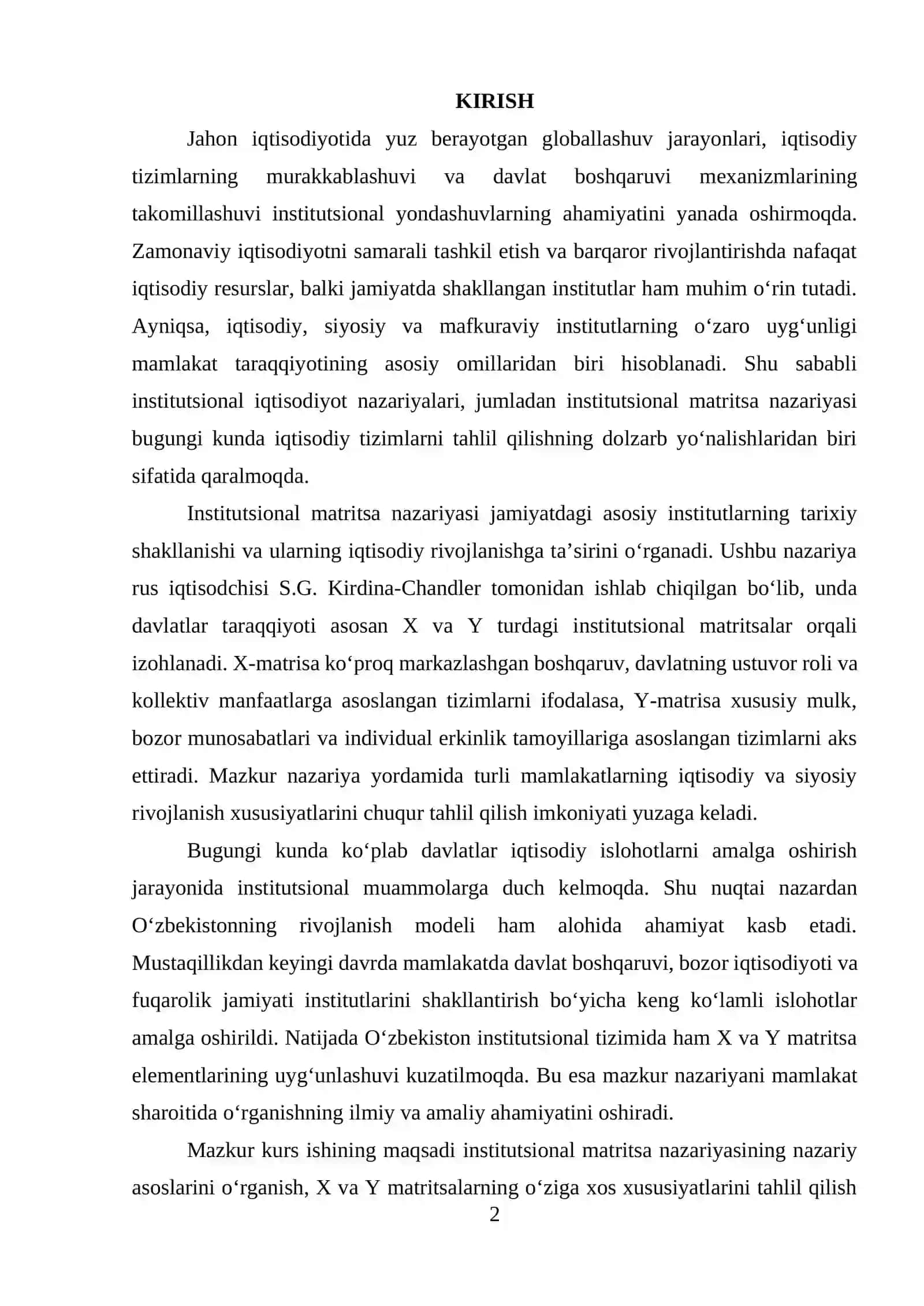 INSTITUTSIONAL MATRITSA NAZARIYASI 2