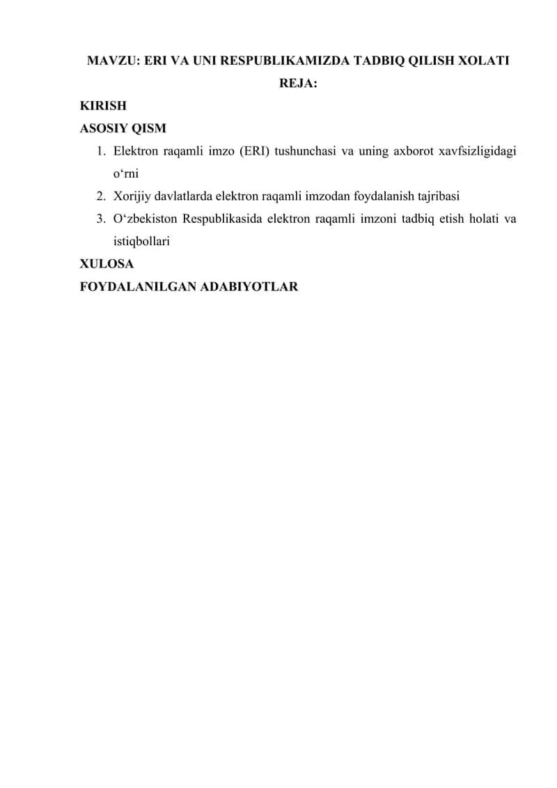 ERI va uni respublikamizda tadbiq qilish xolati 2