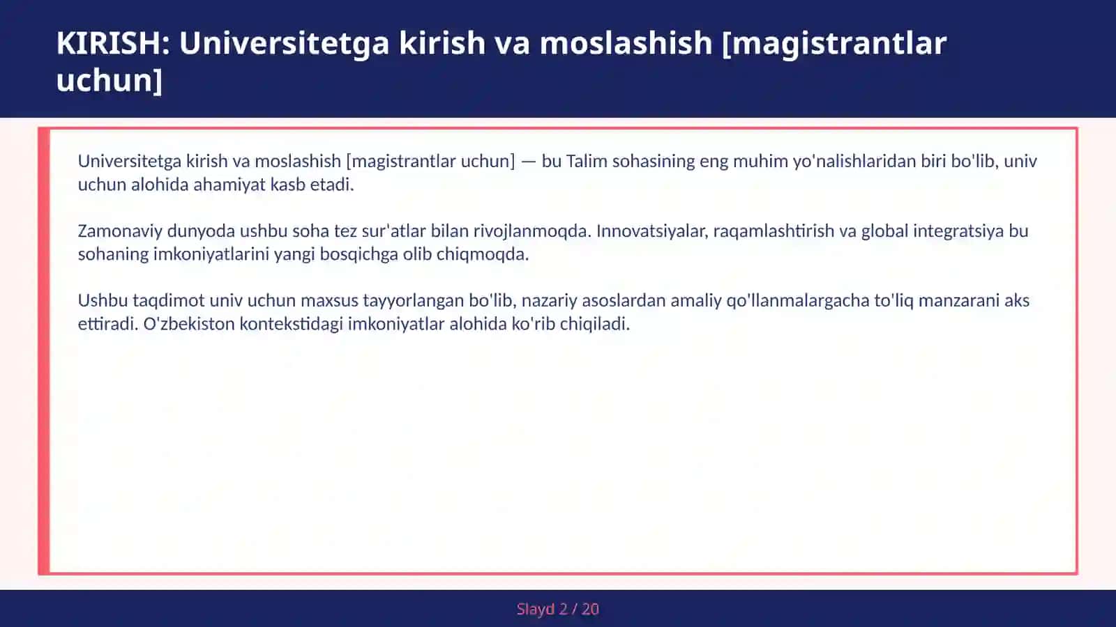 Universitetga kirish va moslashish [magistrantlar uchun] 2