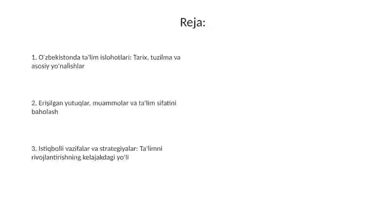 OʻZBEKISTON Respublikasi Dataʼlim sohasidagi islohotlar 2