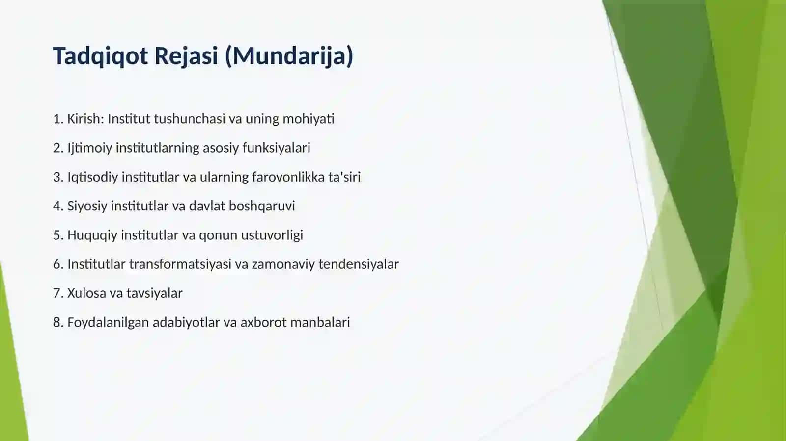 Tadqiqot Rejasi (Mundarija) 2