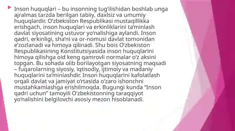 O’ZBEKISTONDA INSON HUQUQLARI VA KAFOLATINI YARATILISHI 2
