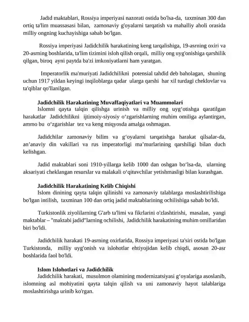 Turkistondagi jadidchilik harakati va uning mazmun mohyati 2