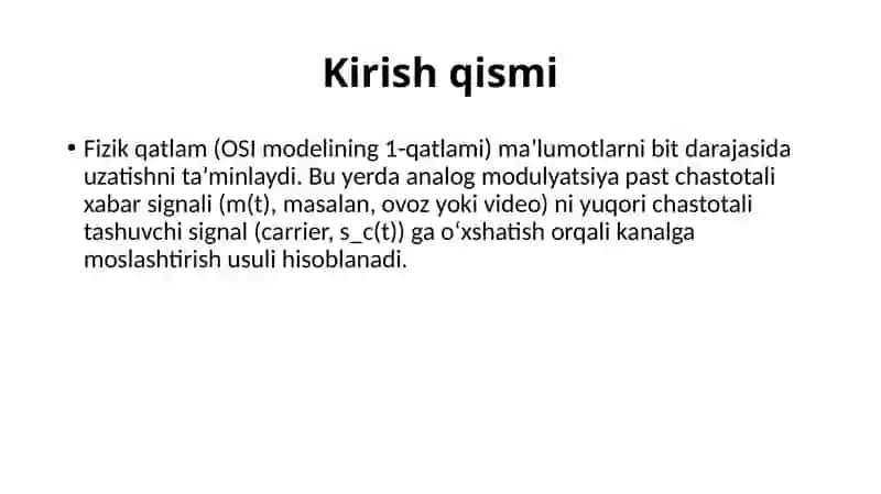 Fizikdarajadagi ma'lumotlarni uzatish usullari. Anolog modulyatsiya 2