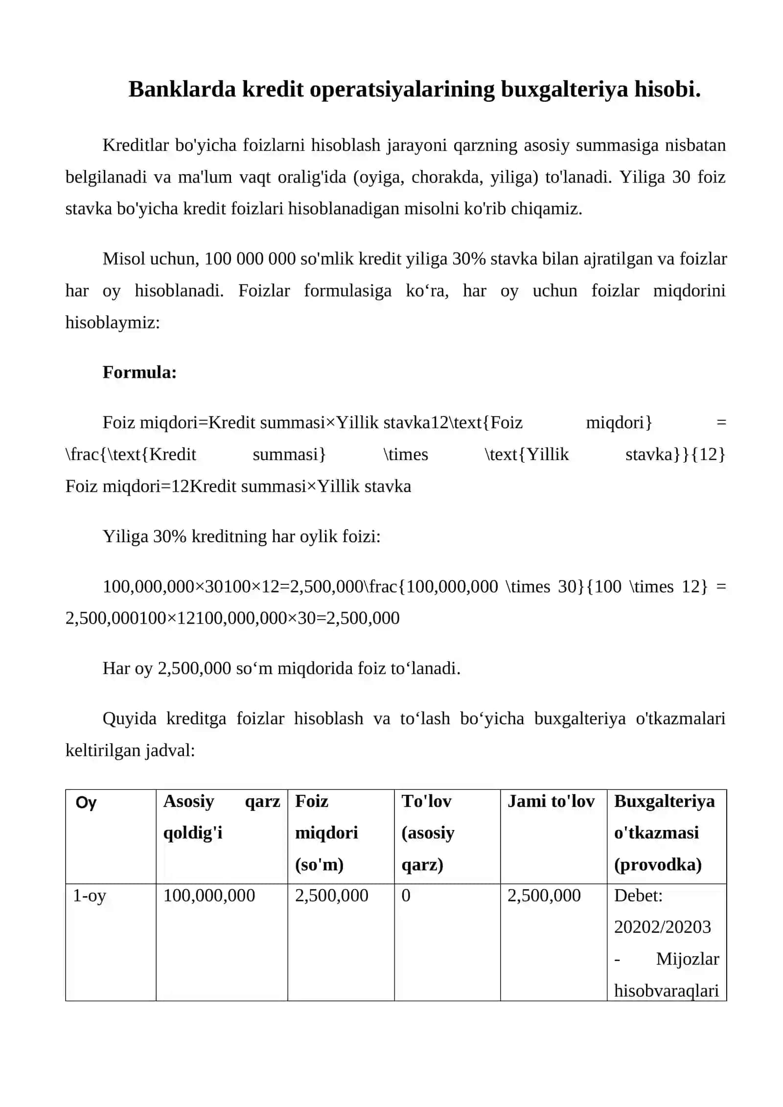 Mavzu: Banklarda kredit operatsiyalarining buxgalteriya hisobi 2