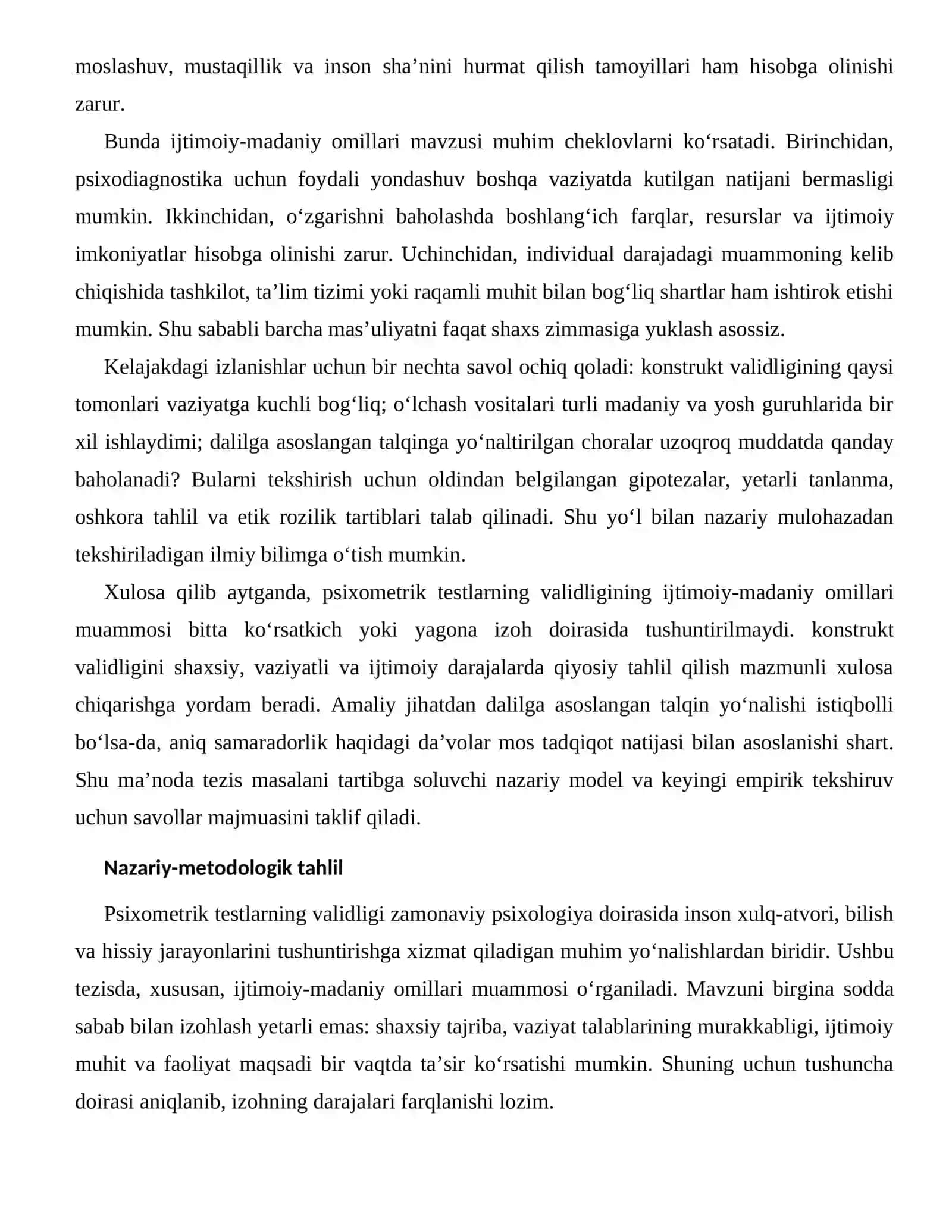 PSIXOMETRIK TESTLARNING VALIDLIGI — IJTIMOIY-MADANIY OMILLARI 2