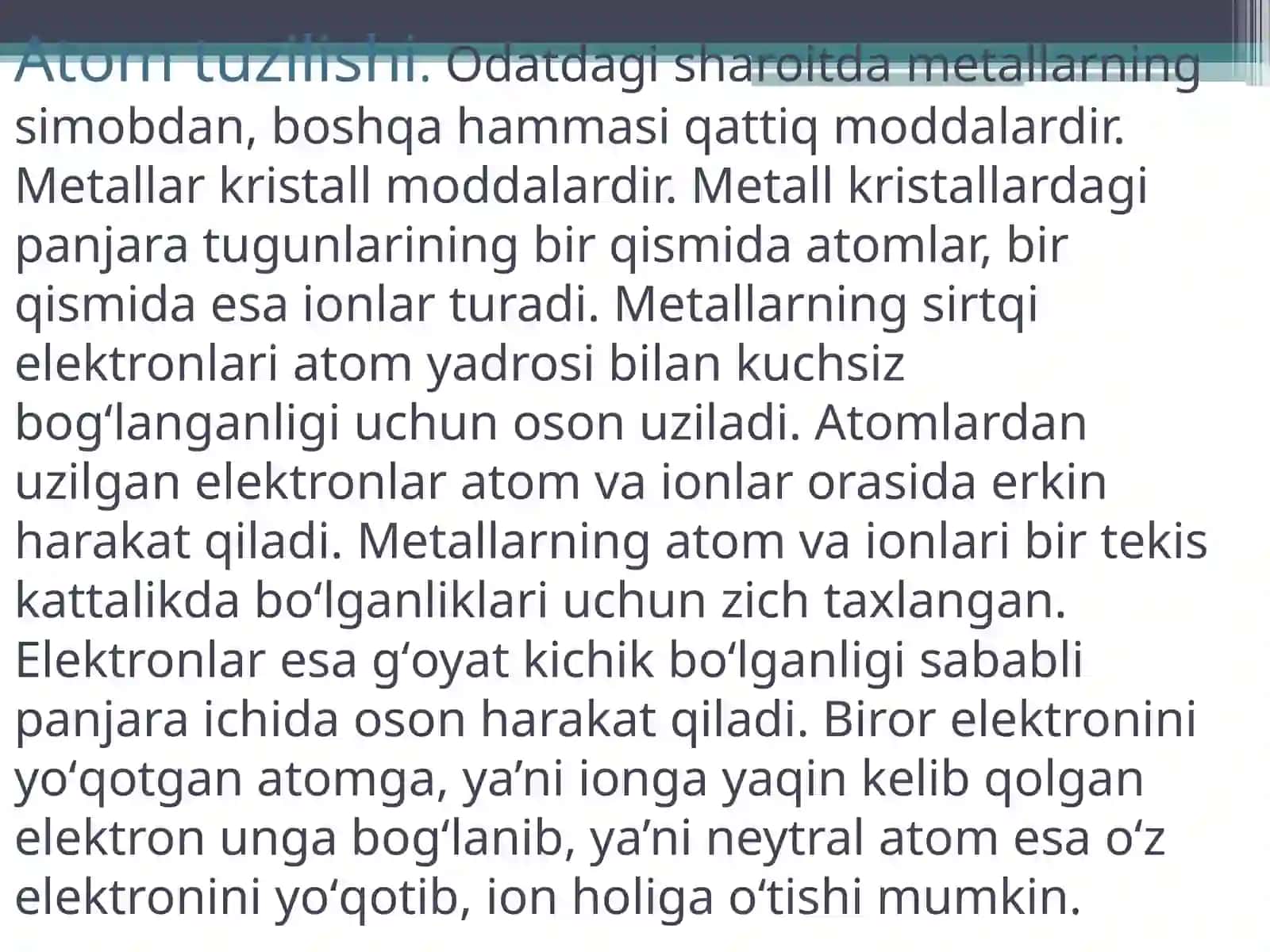 Metallar haqidagi ma'lumot 2