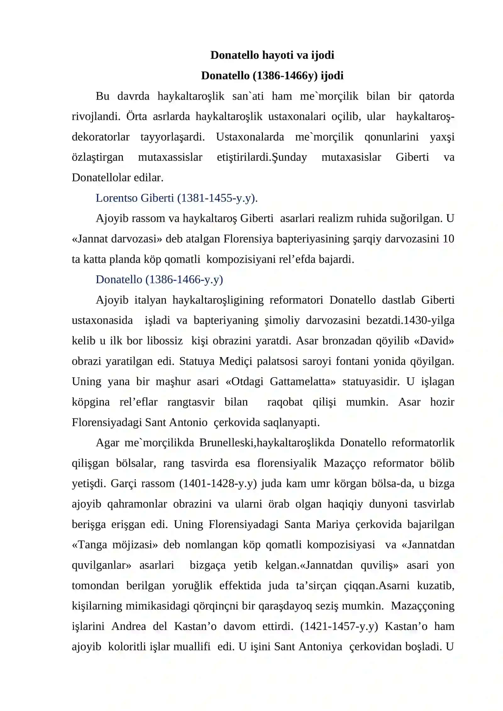 Donatello hayoti va ijodi 2
