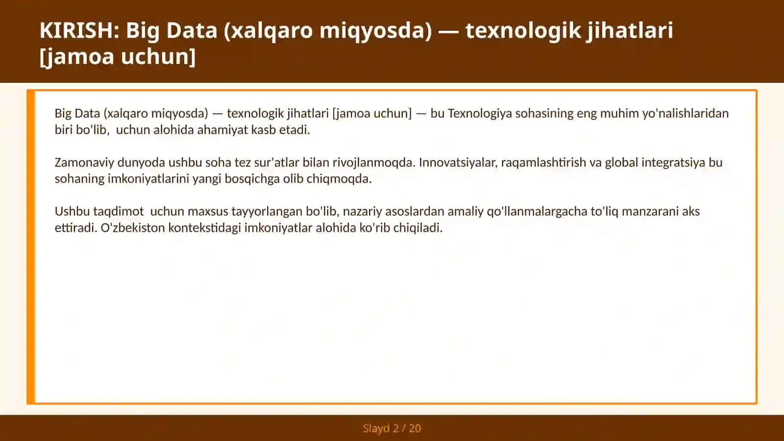 Big Data (XALQARO MIQYOSDA) 2