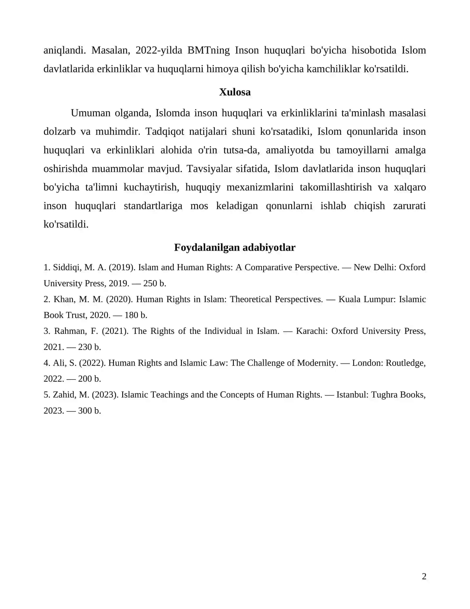 Islomda inson huquq va erkinliklarning taminlashning oziga xos jihatlari 2