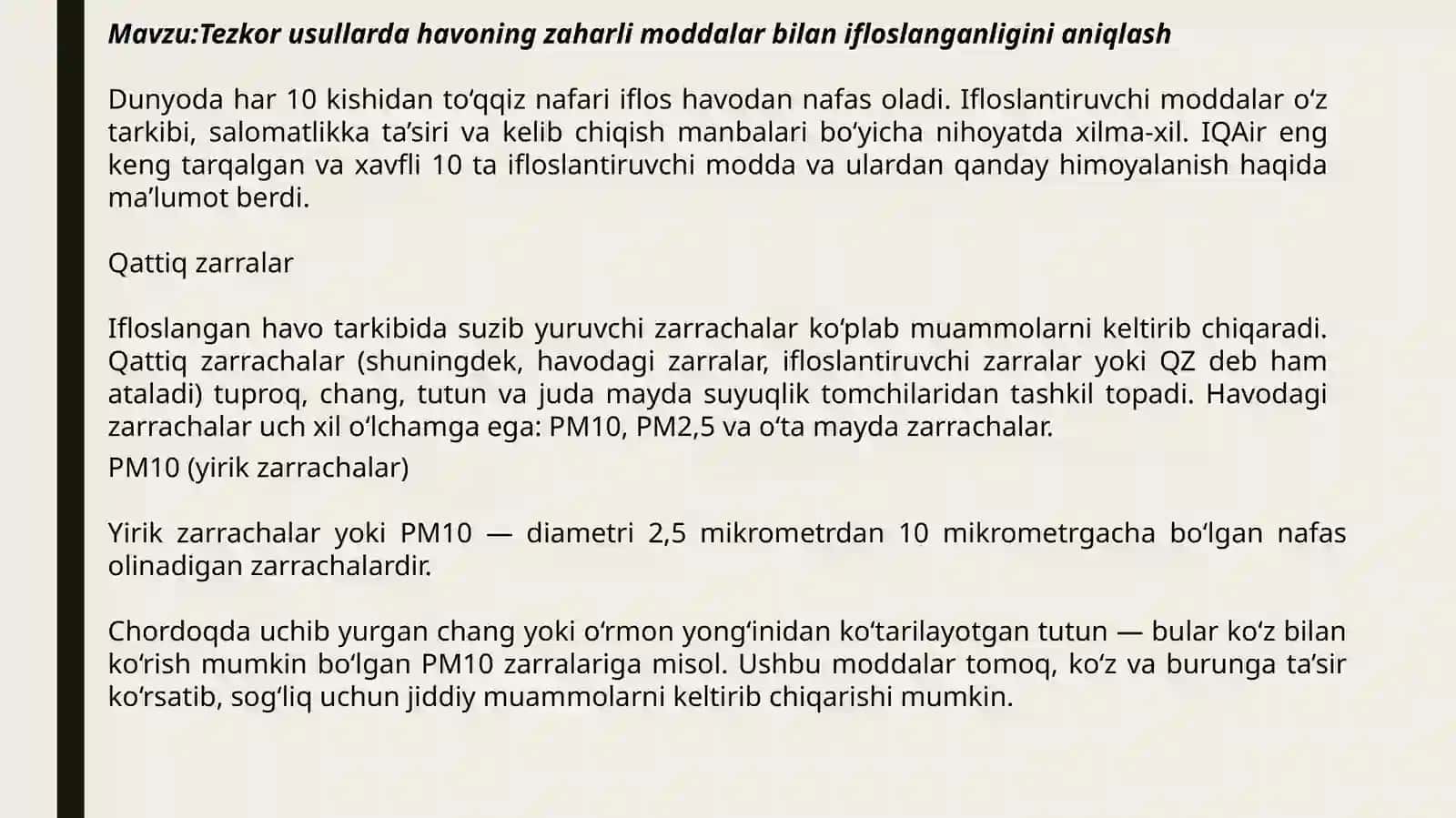 Davolashishi2423-guruhtalabasi Mahmudova Farizaxonning “Gigiena, harbiy gigiena, tibbiy ekologiya” fanidan tayyorlagan mustaqil ishi 2