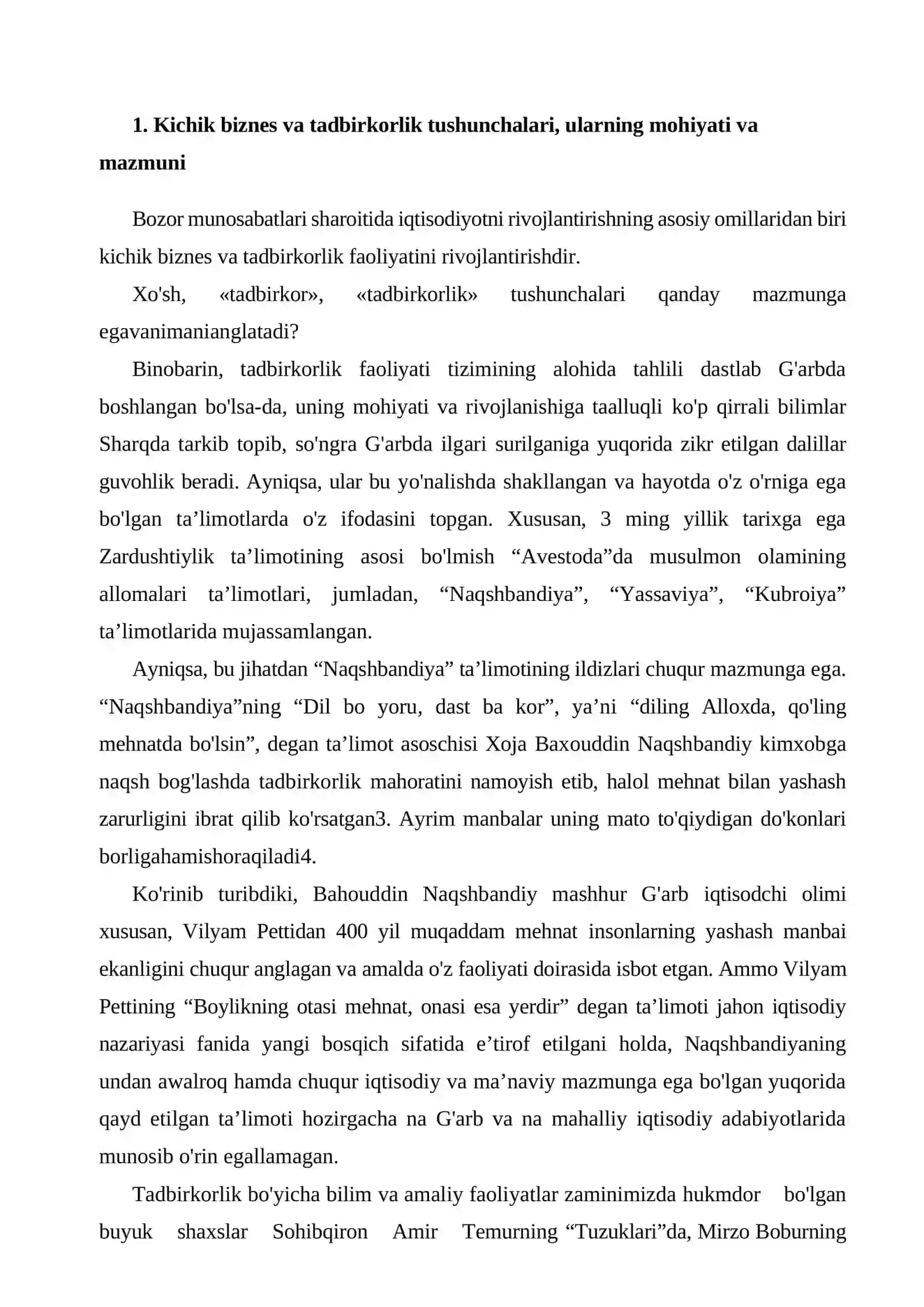 Kichik biznes va tadbirkorlikning mohiyati va mazmuni 2