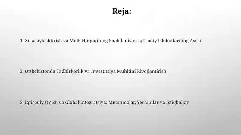 Xususiylashtirish va Mulk Huquqining Shakllanishi: Iqtisodiy Islohotlarning Asosi 2