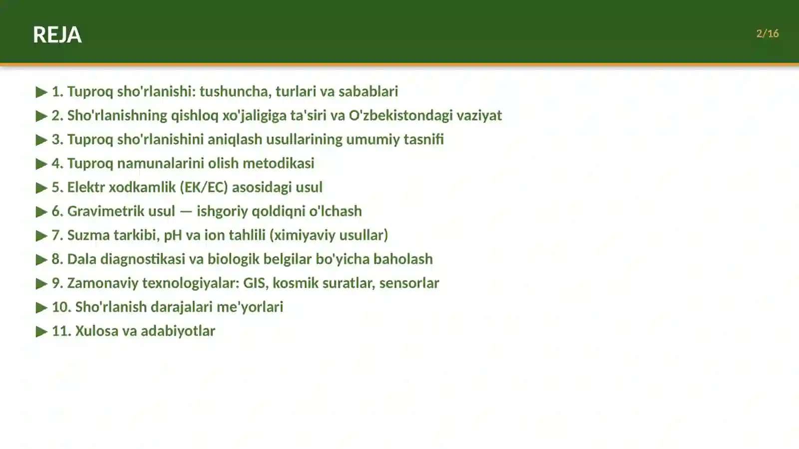 [TUPROQ SHO'RLANISHINI ANIQLASH USULLARI] 2