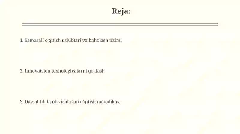 Davlat tilida ish yuritish fanini oʻqitish metodikasi va inavatsion texnalogiyalar 2
