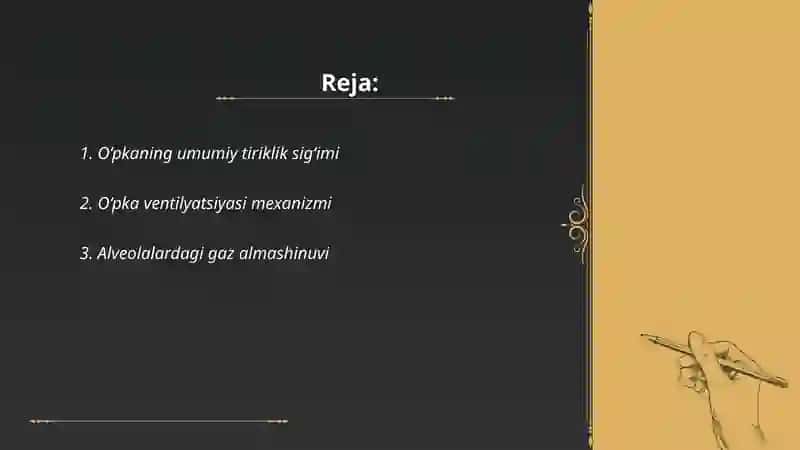 O‘pkaning tiriklik sig’imi.O‘pka va alveoladagi ventilyatsiya 2