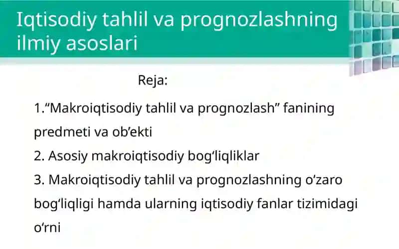 Iqtisodiy tahlil va prognozlashning ilmiy asoslari 2