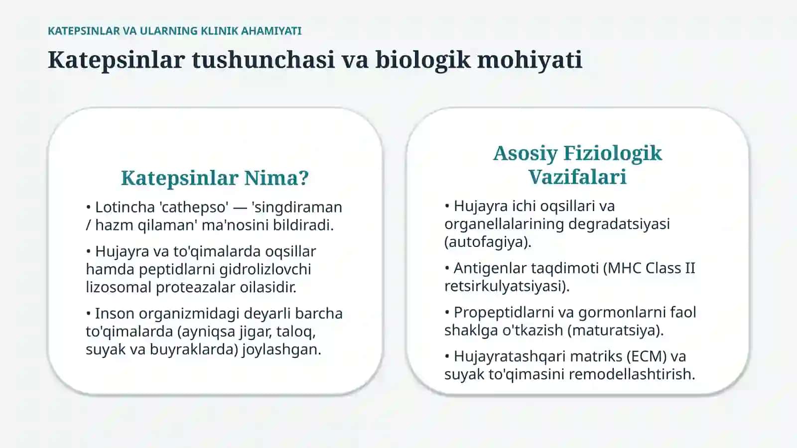 Katepsinlar va ularning klinik ahamiyati — 15 slayd 2
