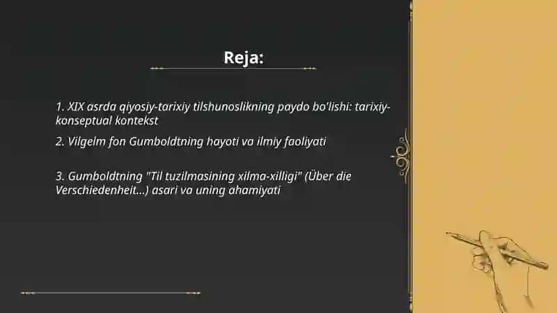 XIX asrda qiyosiy-tarixiy tilshunoslikning vujudga kelishi. Vilgelm fon Gumboldt ta'limoti 2