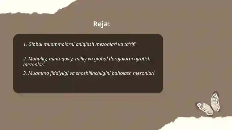 Global muammolarning mezonlari va darajalari 2