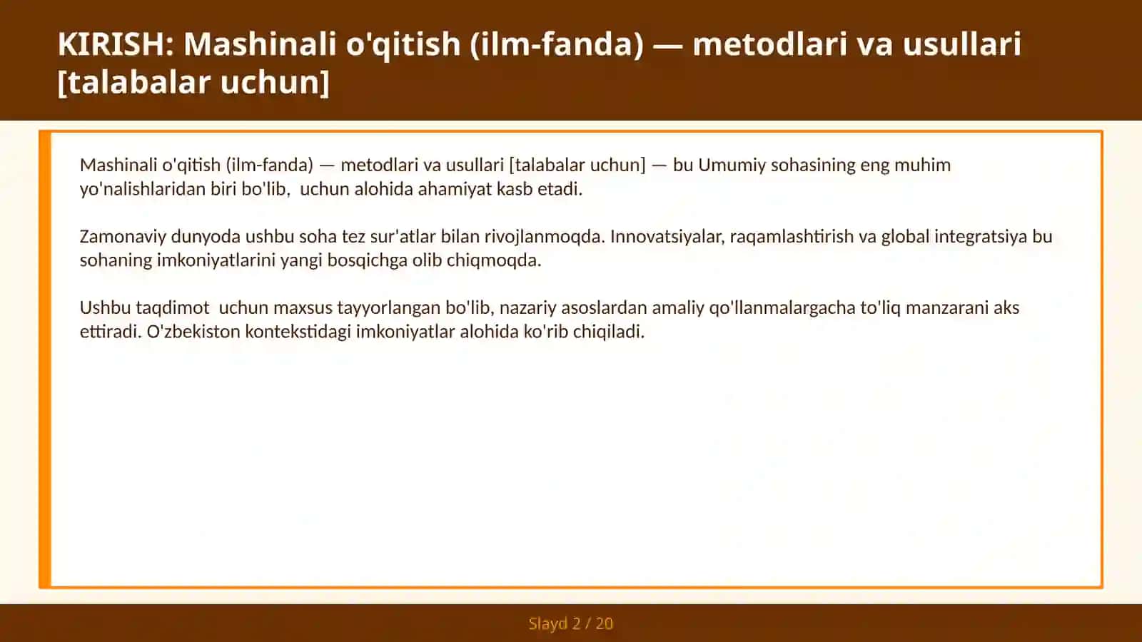 MASHINALI O'QITISH (ILM-FANDA) — METODLARI VA USULLARI [TALABALAR UCHUN] 2
