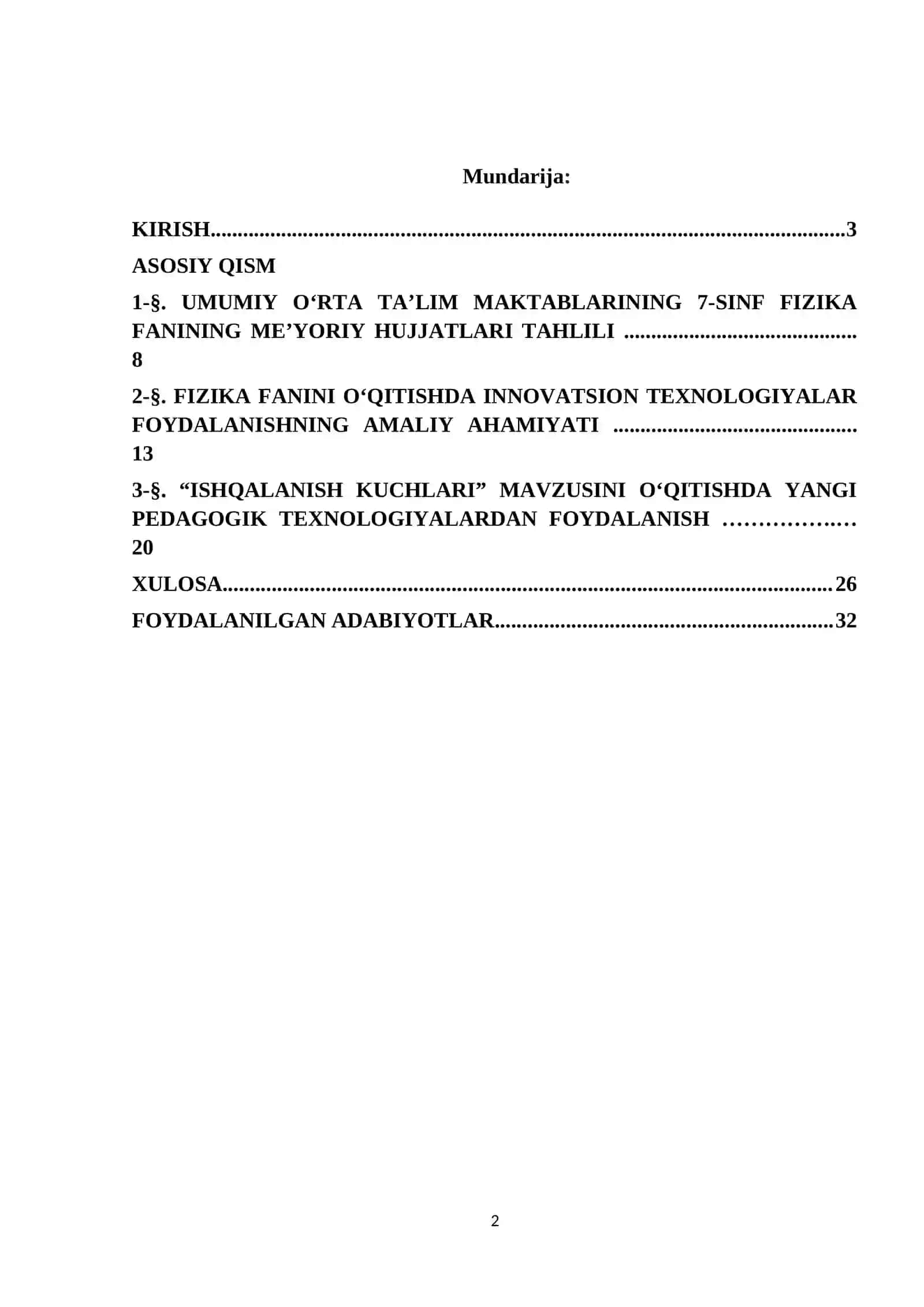 Umumiy o‘rta ta’lim maktablarida “Ishqalanish kuchlari” mavzusini o‘qitishda yangi pedagogik texnologiyalardan foydalanish. Fizika oʻqitish metodikasi fanidan kurs ishi 2