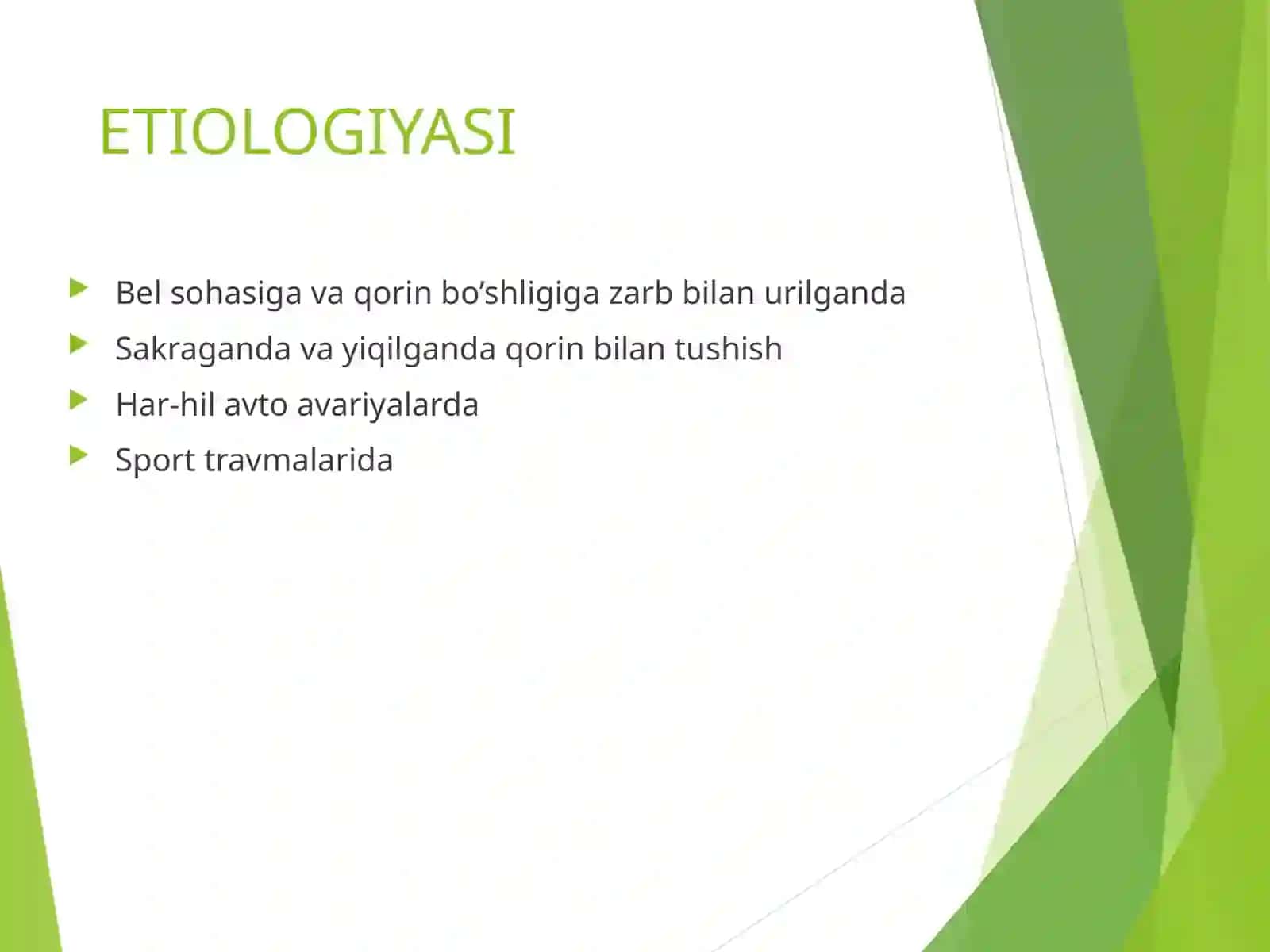 Bolalarda qorin bo‘shlig‘i va qorin parda orti bo’shlig’I a’zolarining yopiq shikastlanishlari 2