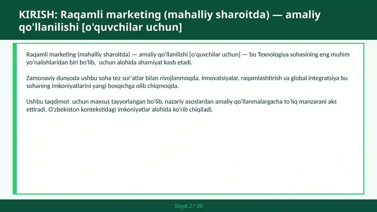Raqamli marketing (mahalliy sharoitda) — amaliy qo'llanilishi [o'quvchilar uchun] 2