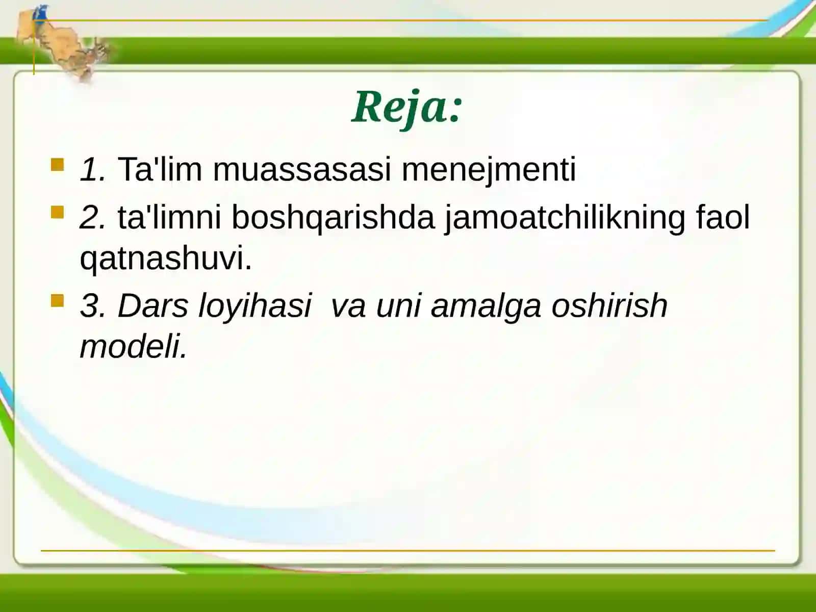 Ta'lim muassasalari faoliyatini innovatsion boshqarish loyihasini ishlab chiqish 2