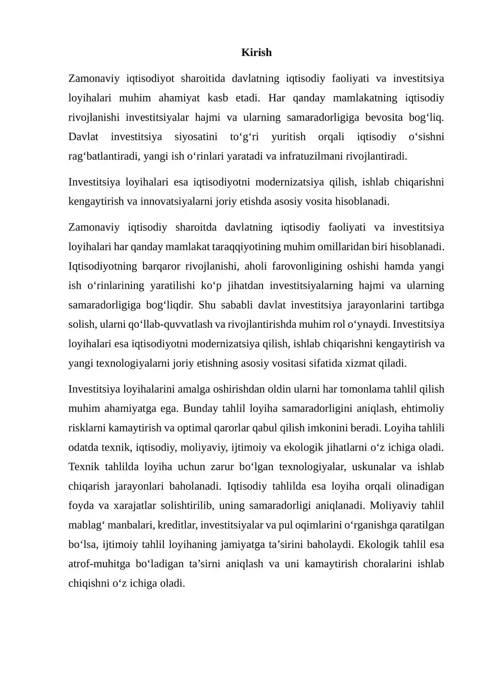 DAVLATNING IQTISODIY FAOLIYATI VA INVESTITSIYA LOYIHASI 2
