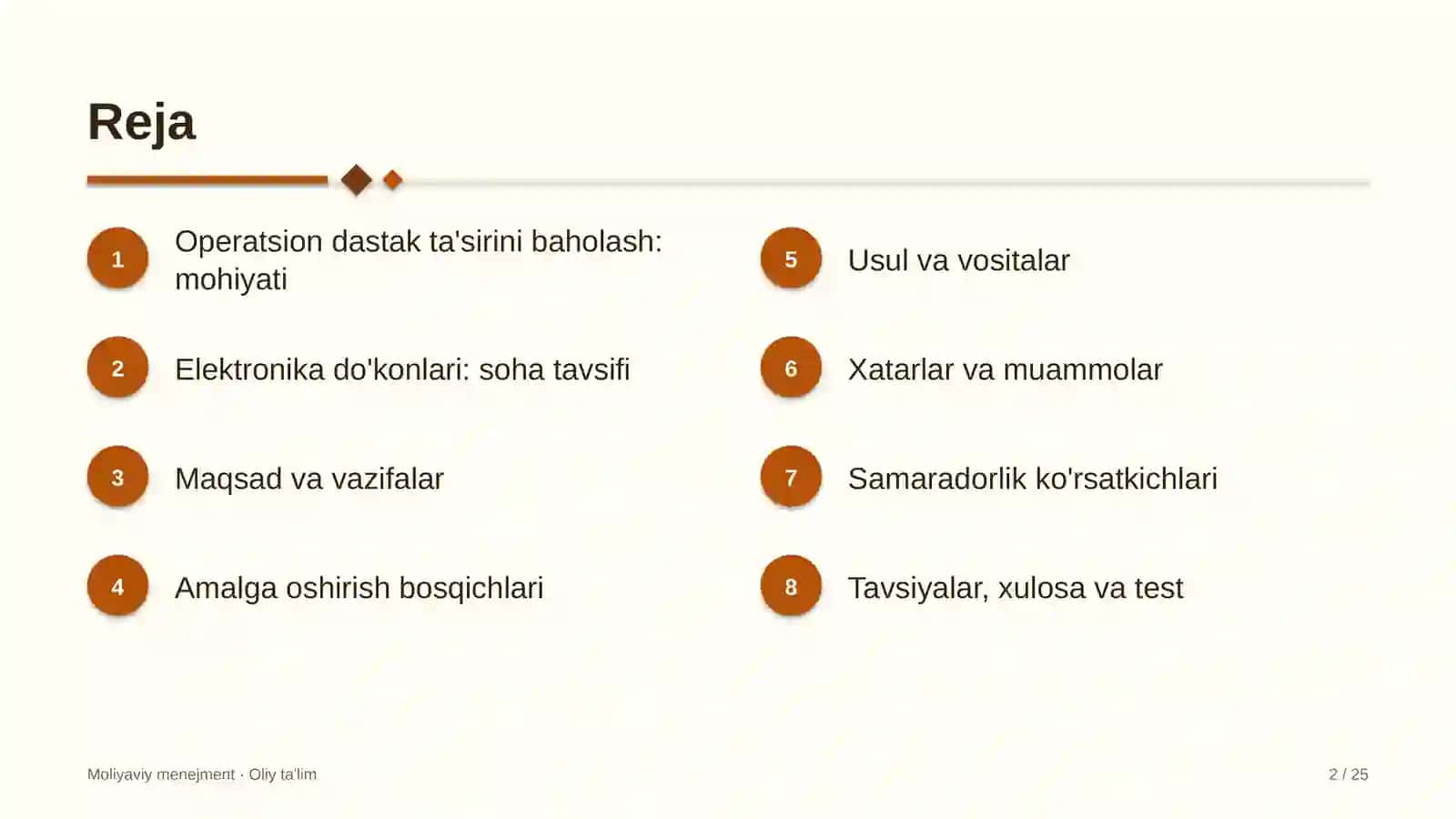 Elektronika do'konlarida operatsion dastak ta'sirini baholash 2