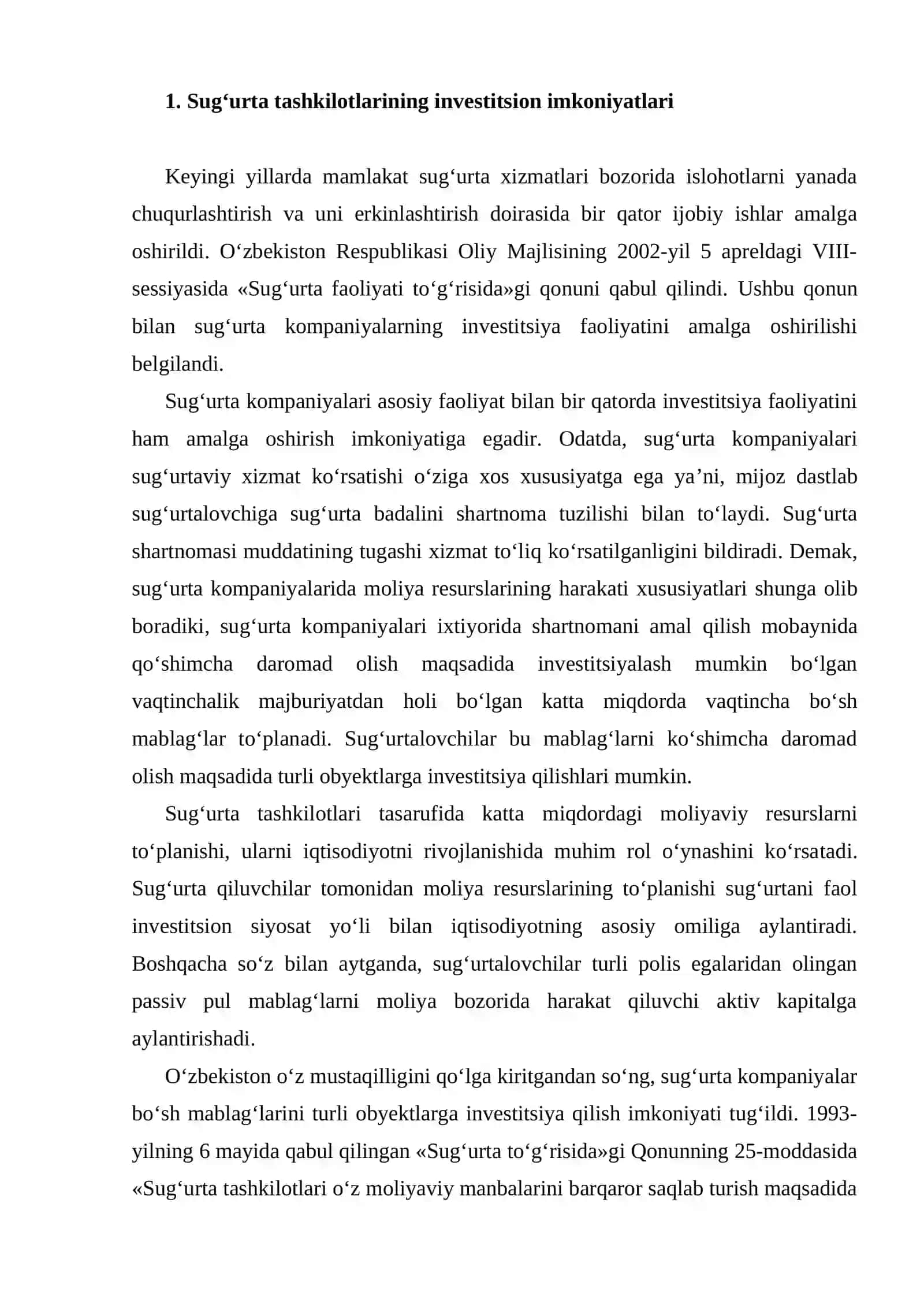 Sug‘urta kompaniyasining investitsiya faoliyati 2