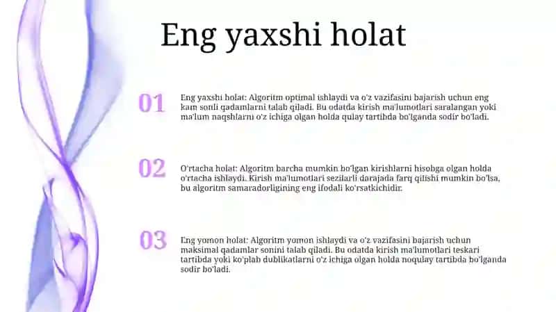 Algaritimning Yomon, O'Rta,YaxshiHolatlari 2