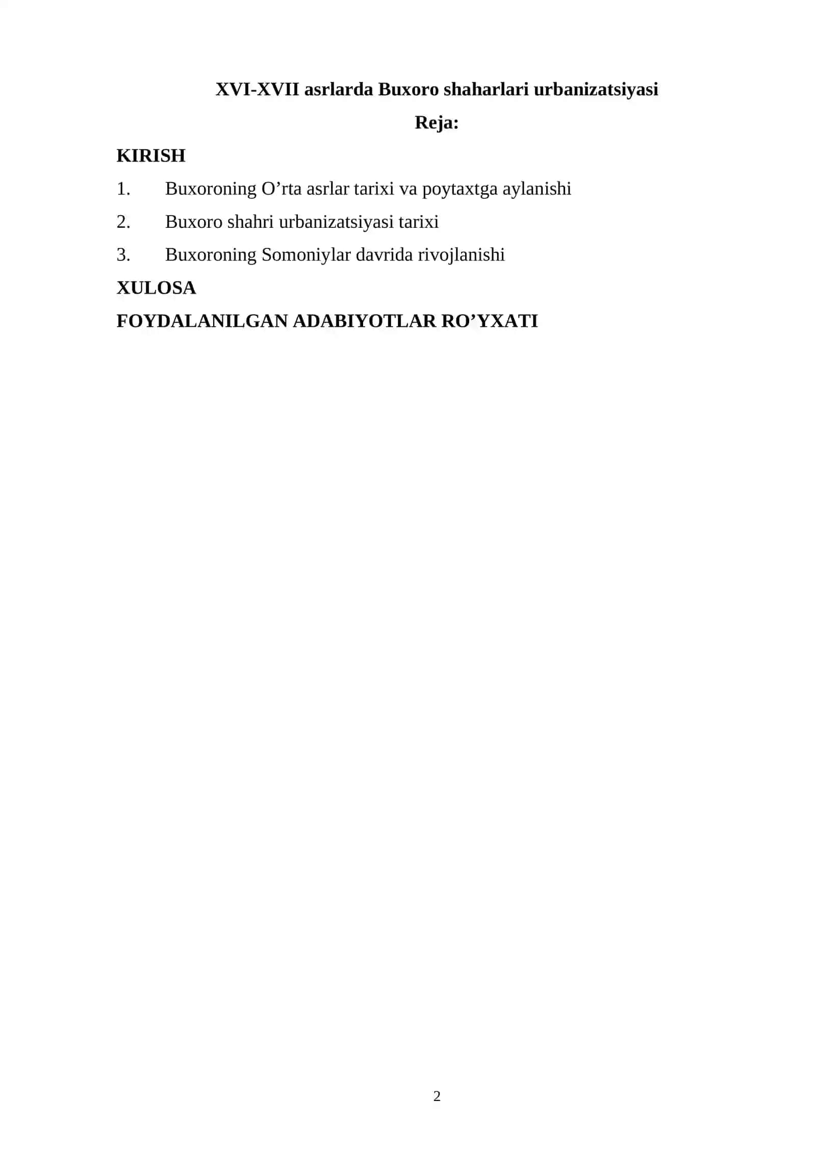 XVI-XVII asrlarda Buxoro shaharlari urbanizatsiyasi 2