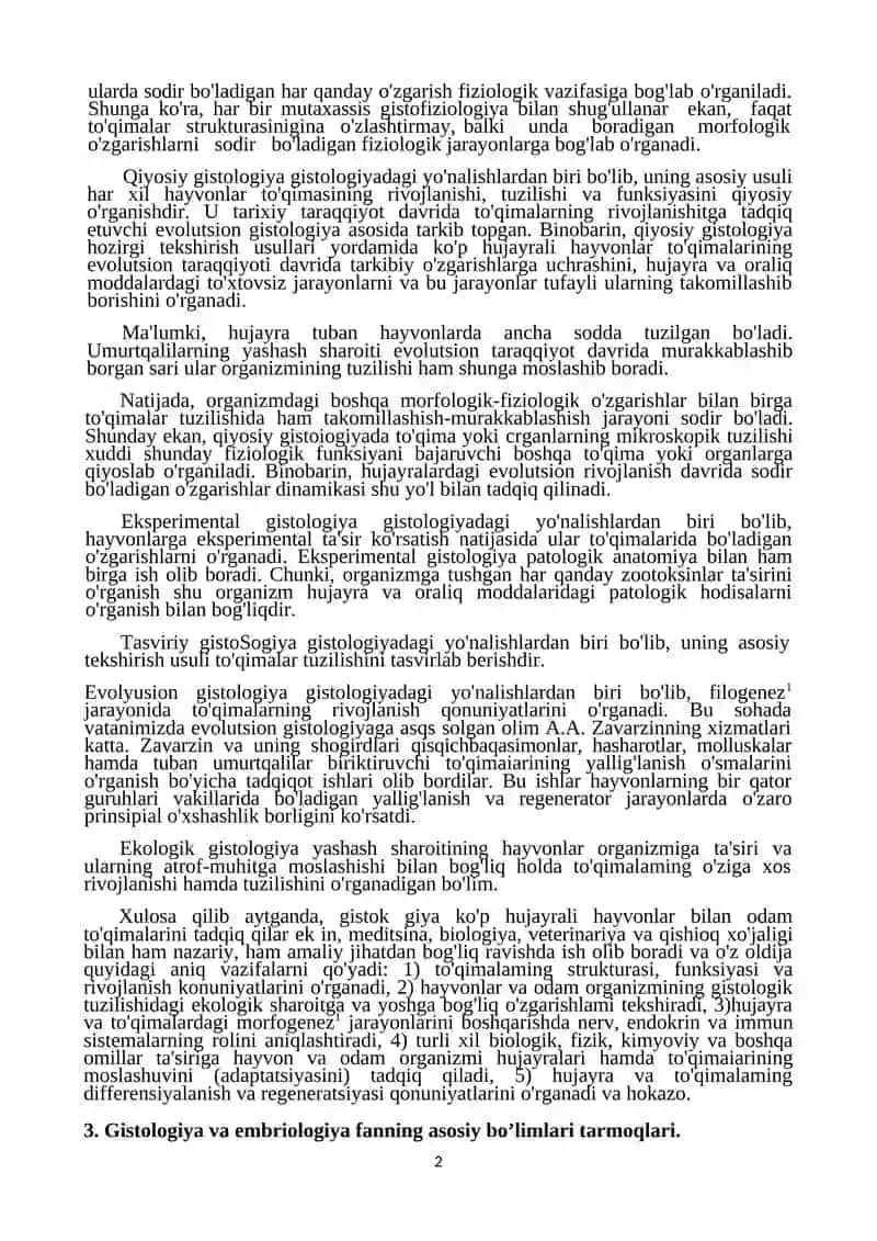 Gistologiya va embriologiya fani maqsadi va vazifalari 2