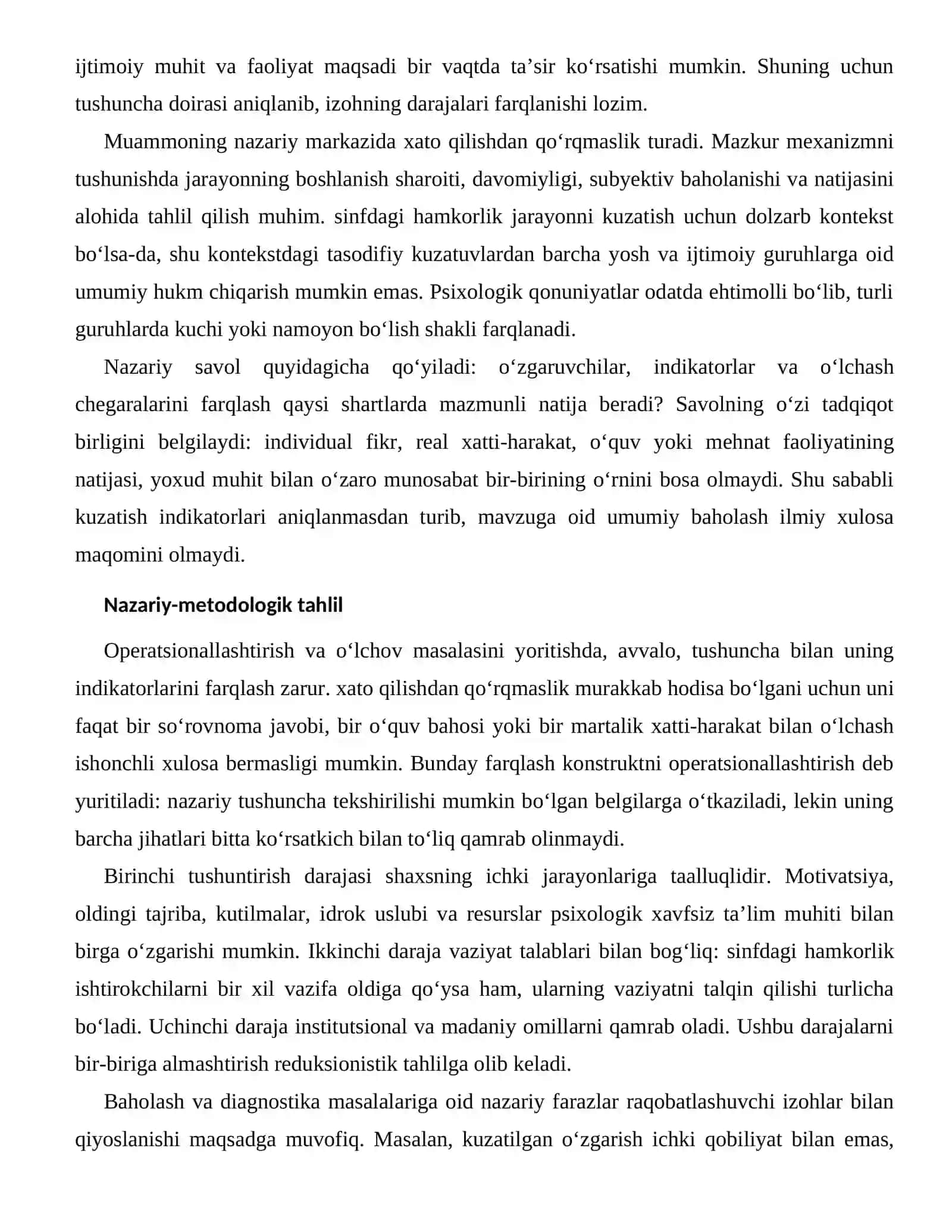 PSIXOLOGIK XAVFSIZ TA’LIM MUHITI — BAHOLASH VA DIAGNOSTIKA MASALALARI 2