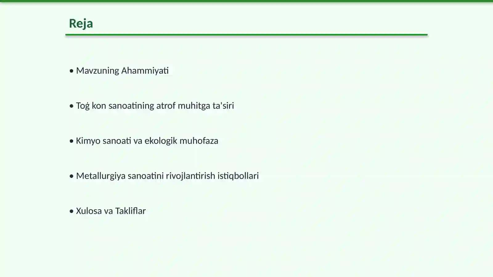 Toģ kon, kimyo, metallurgiya sanoati va atrof muhit muhofazasi 2