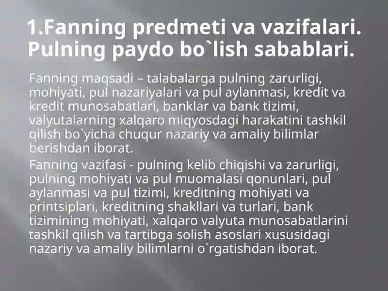 PULNING PAYDO BO`LISHI, ZARURLIGI VA FUNKTSIYALARI 2
