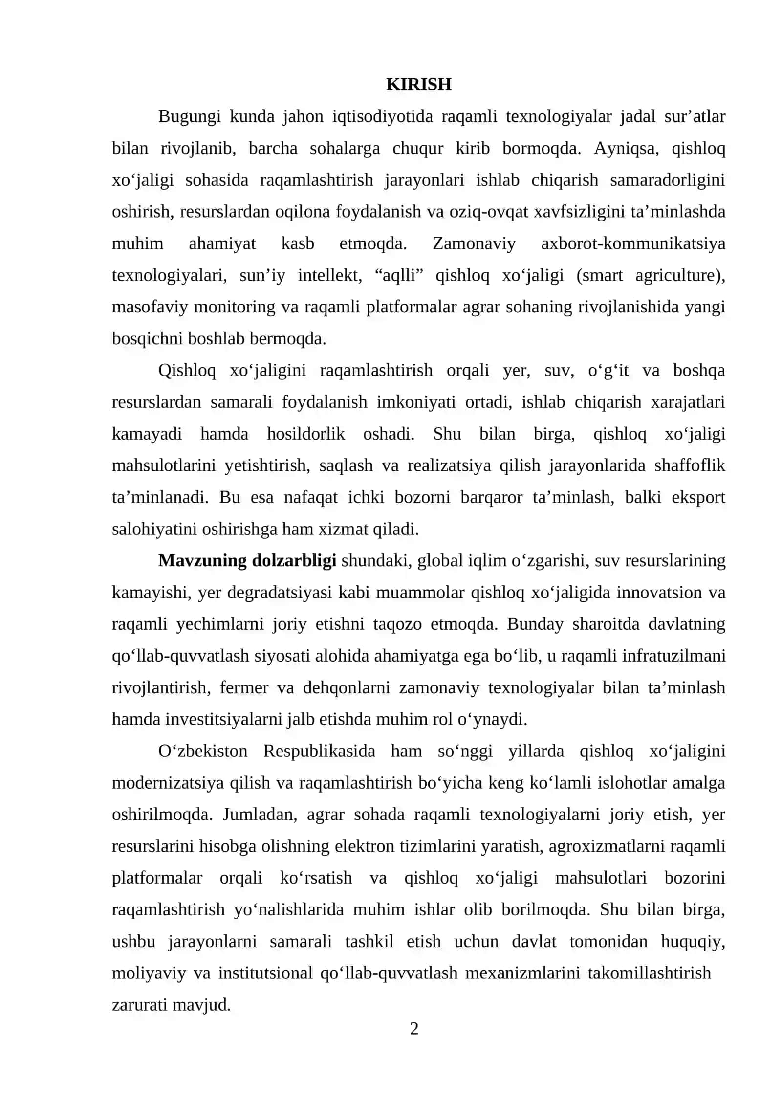Qishloq xo’jaligini raqamlashtirishni davlat tomonidan qo’llab-quvvatlash 2