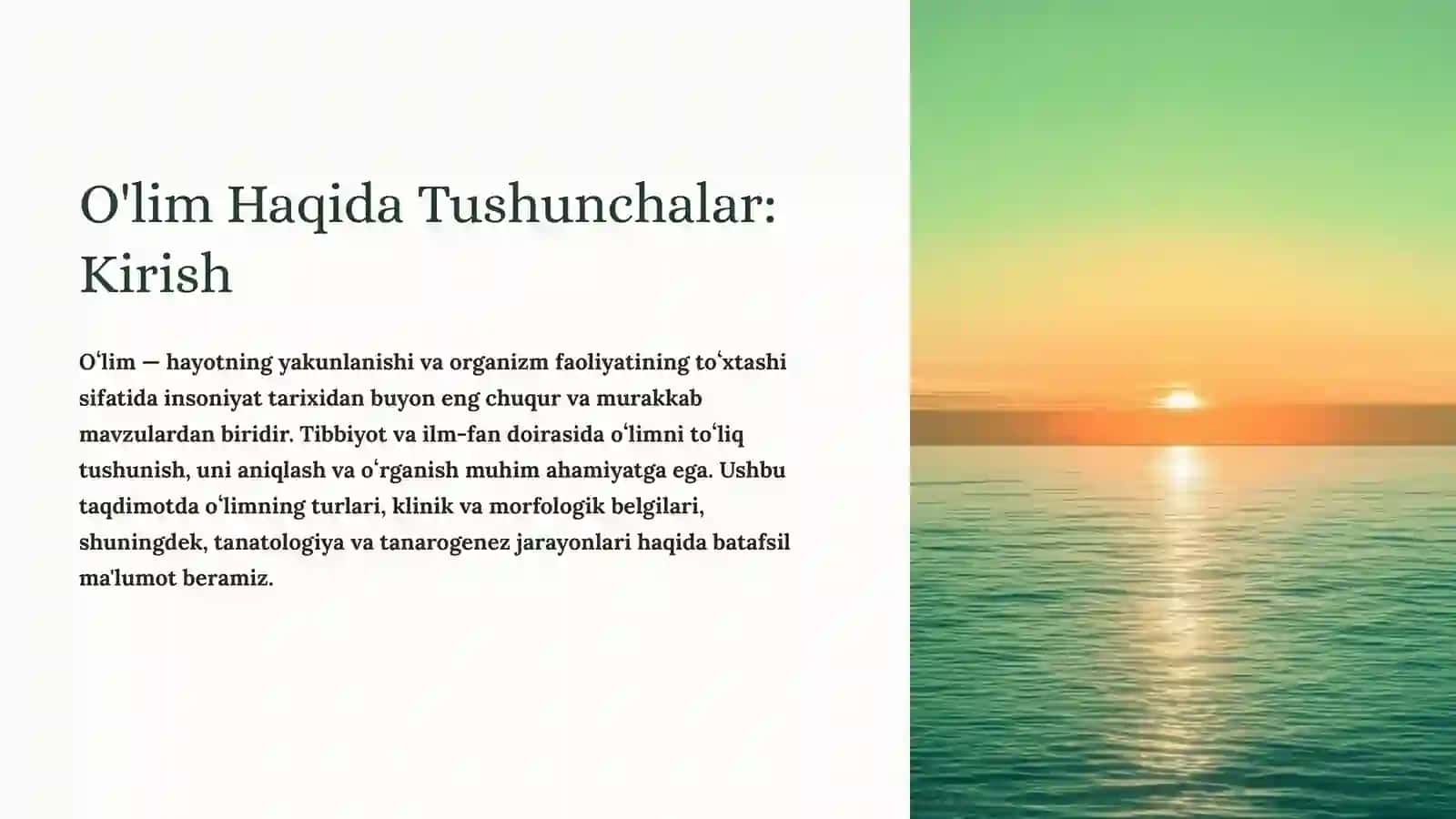 oʻlimning turlari, klinik va morfologik belgilari, shuningdek, tanatologiya va tanarogenez 2