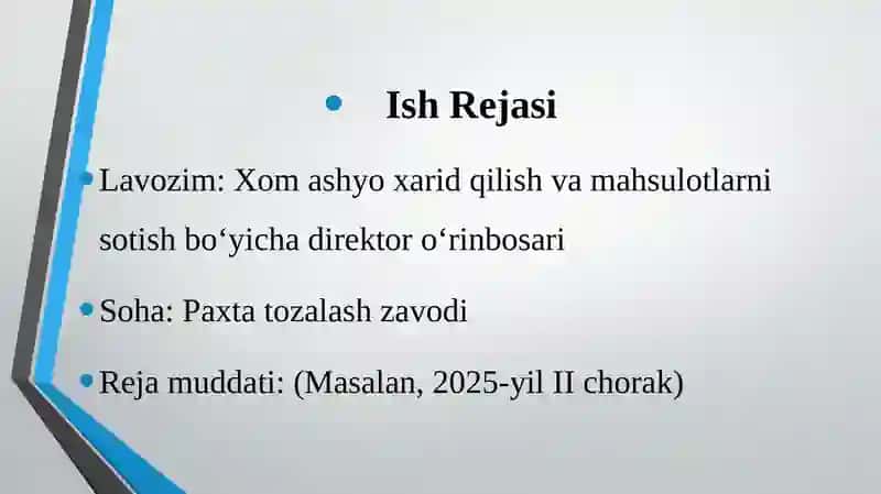 Xom ashyo xarid qilish va mahsulotlarni sotish bo'yicha director o'rinbosari 2