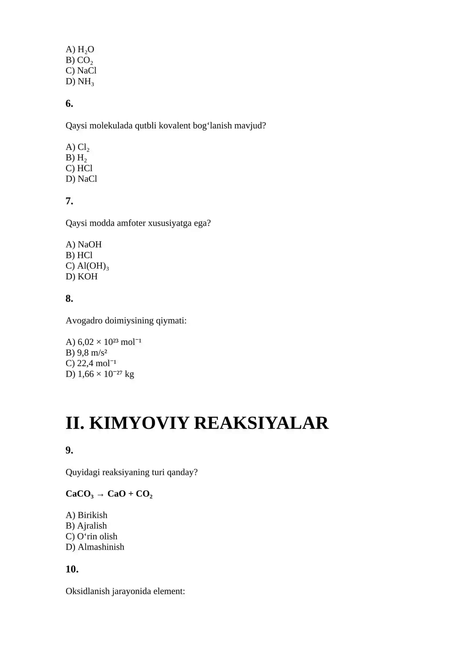 KIMYO FANI O‘QITUVCHILARI UCHUN KASBIY IMTIHON MURAKKAB DARAJA 2