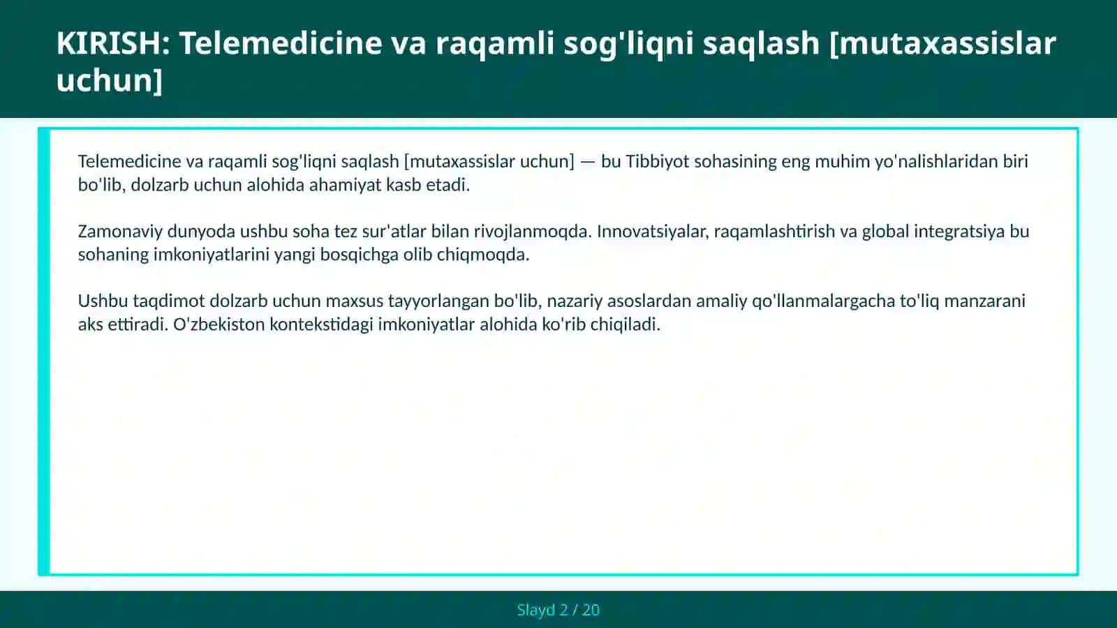 Telemedicine va raqamli sog'liqni saqlash [mutaxassislar uchun] 2