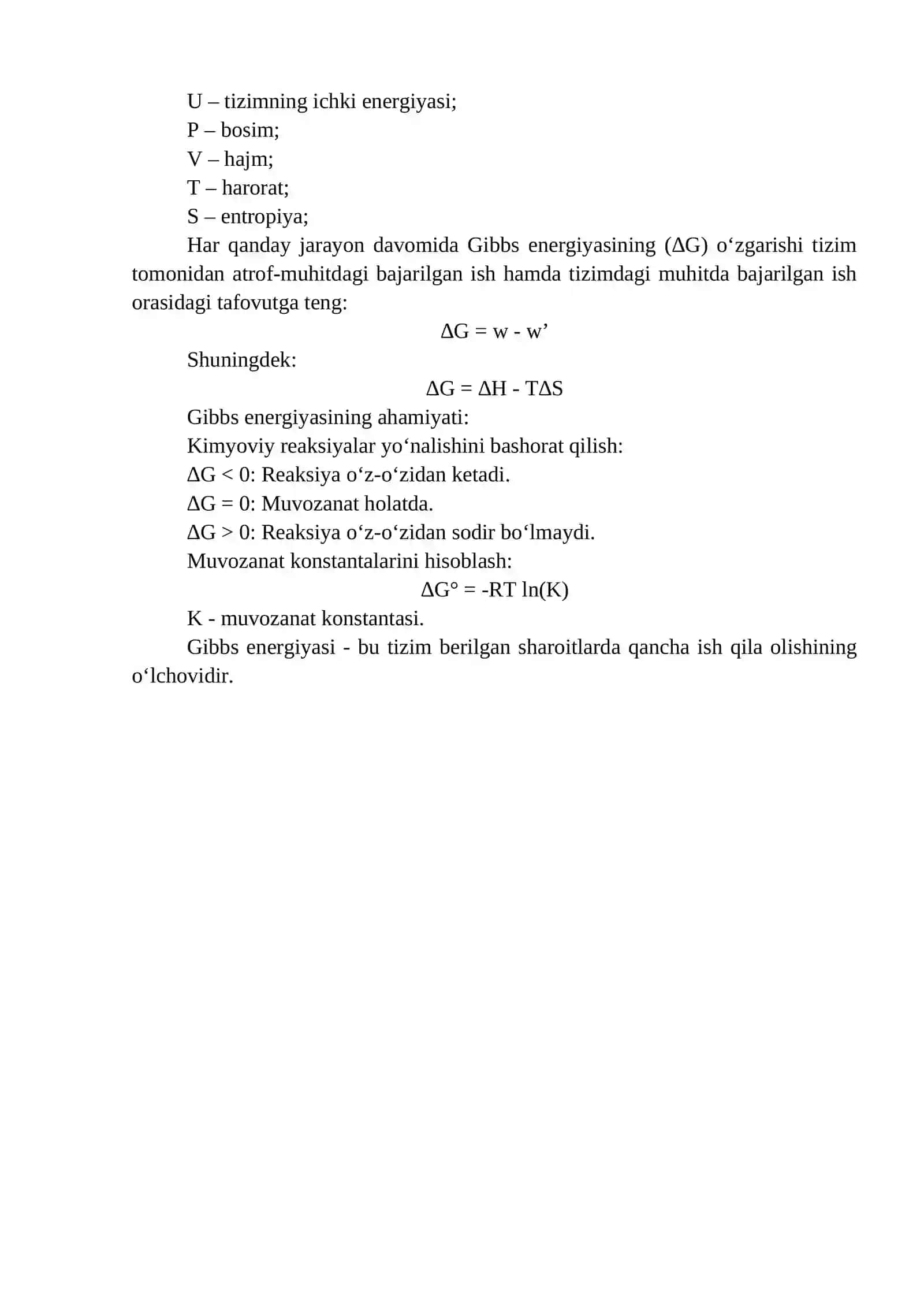 Entropiya va Gibbs energiyasi 2