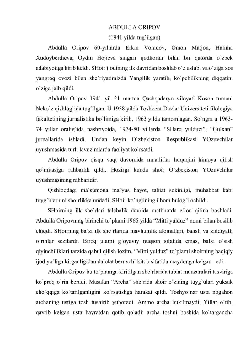 Abdulla Oripov ijodi 2