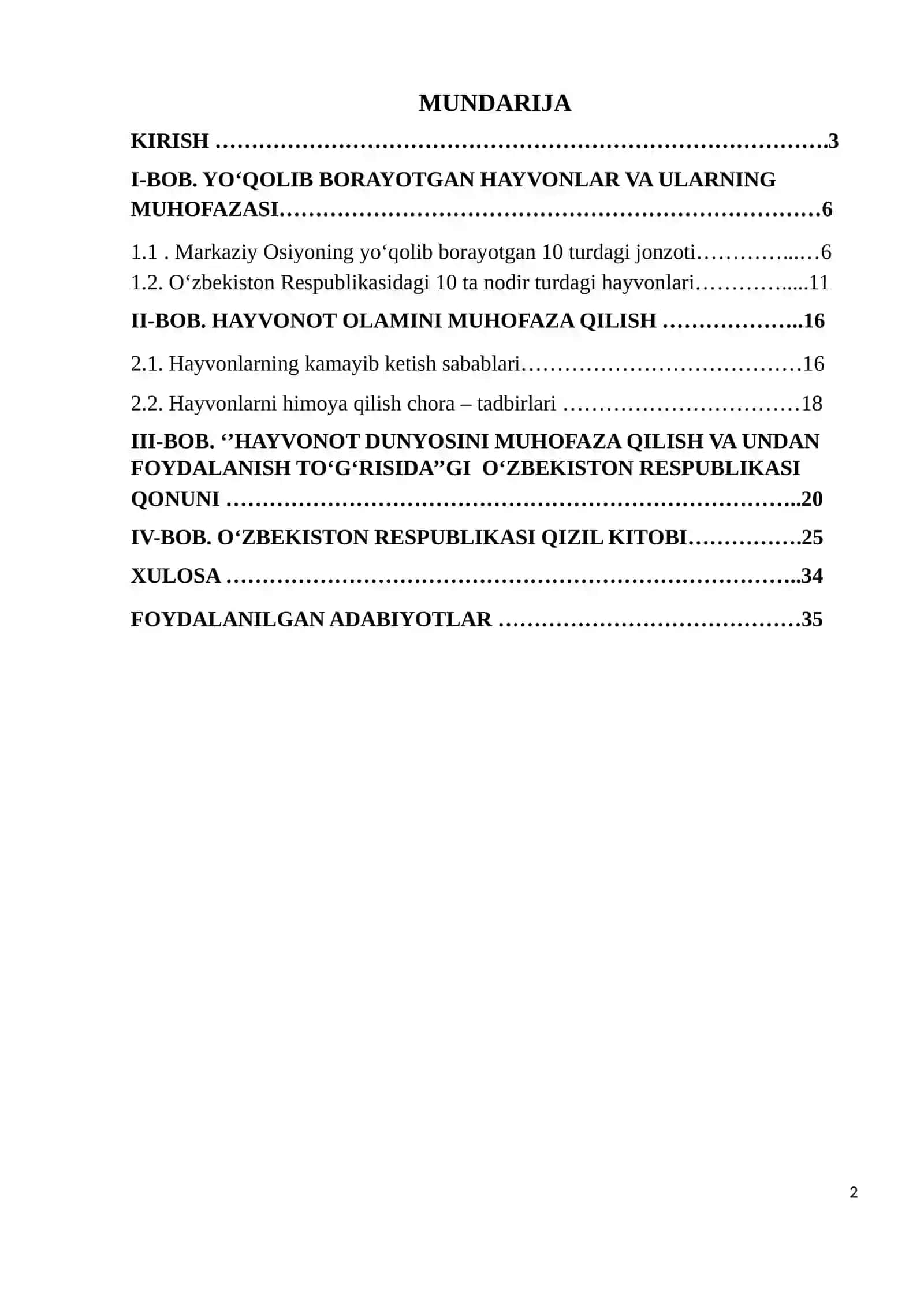 Noyob va yoʻqolib borayotgan hayvonlarni muhofaza qilish masalalari 2