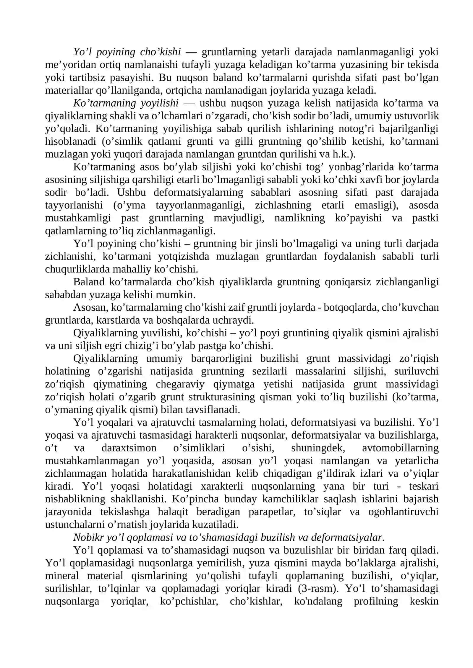 Avtomobil yo’llari deformatsiyalari, buzilishlari va holati nuqsonlari 2